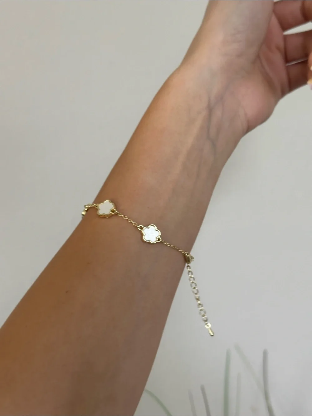 Elegant Gold and White Clover Link Bracelet - Picture 6 of 6